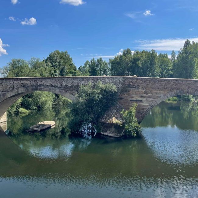 Puente de piedra con 2 arcos sobre el río